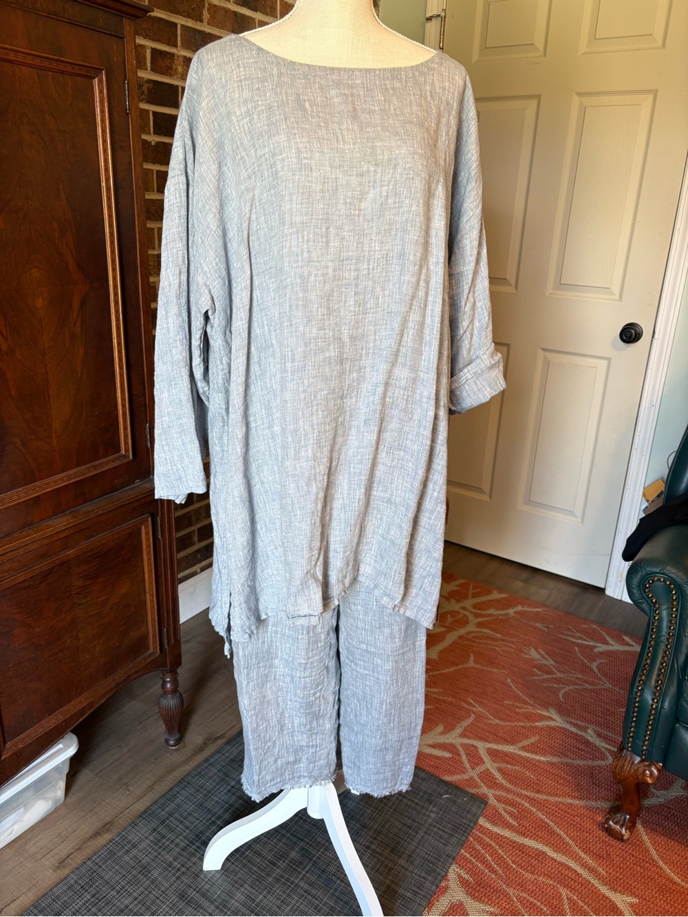 Relaxed Linen-Blend Two-Piece Set in chambray